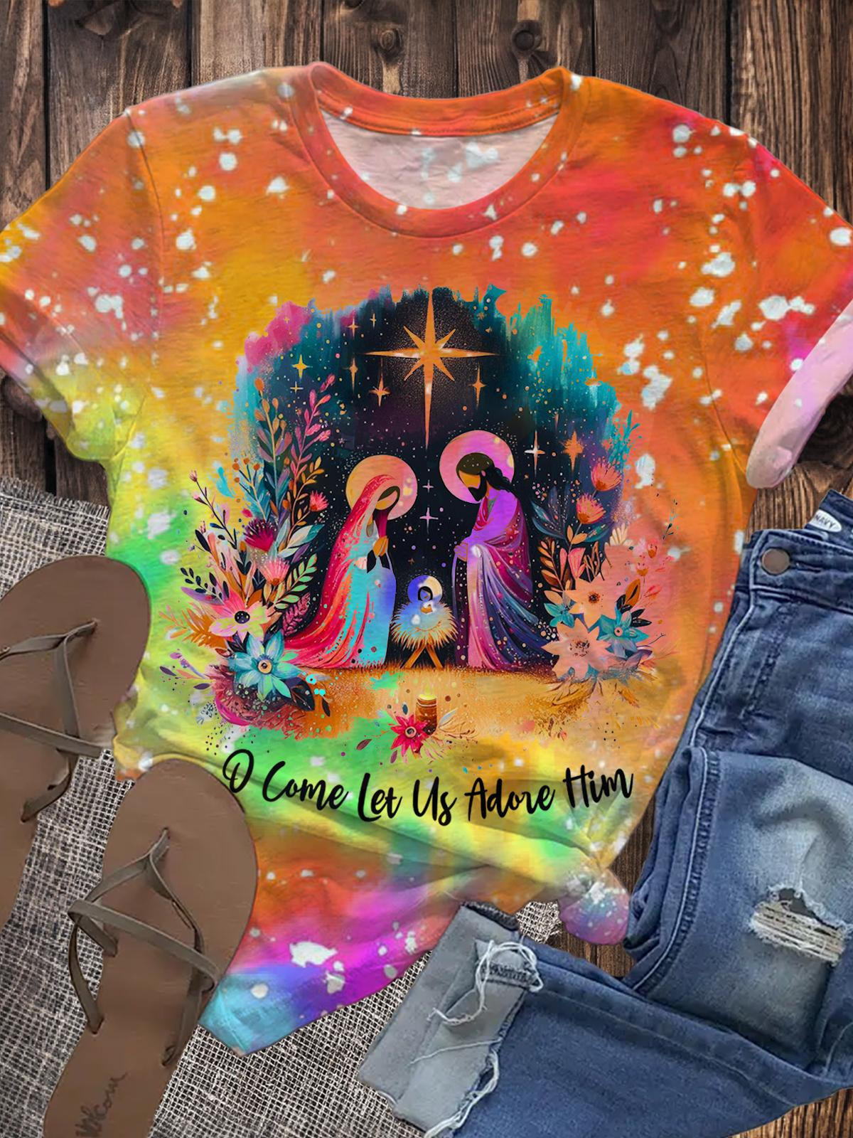 Women's Colorful Glitter Christian Crew Neck T-shirt