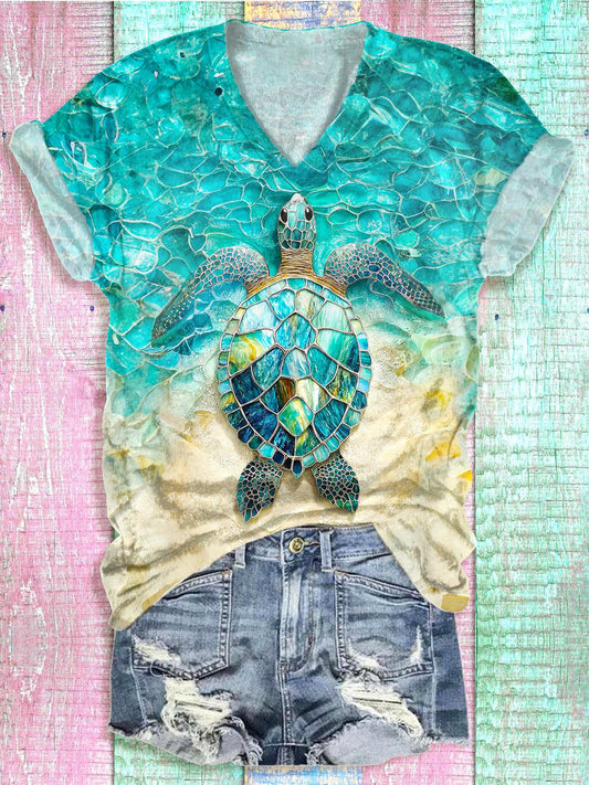 Beach Turtle V-neck T-Shirt