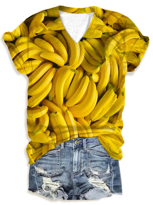 Banana Printed V-Neck T-Shirt