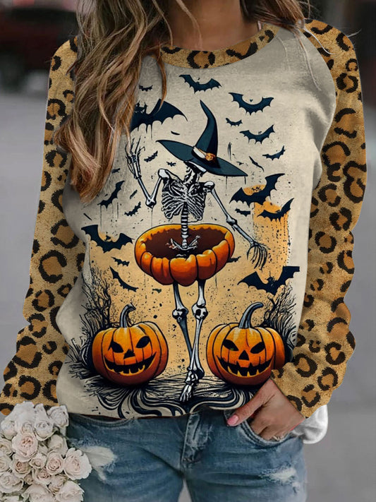 Halloween Skeleton Man Dancing Crew Neck Casual Sweatshirt