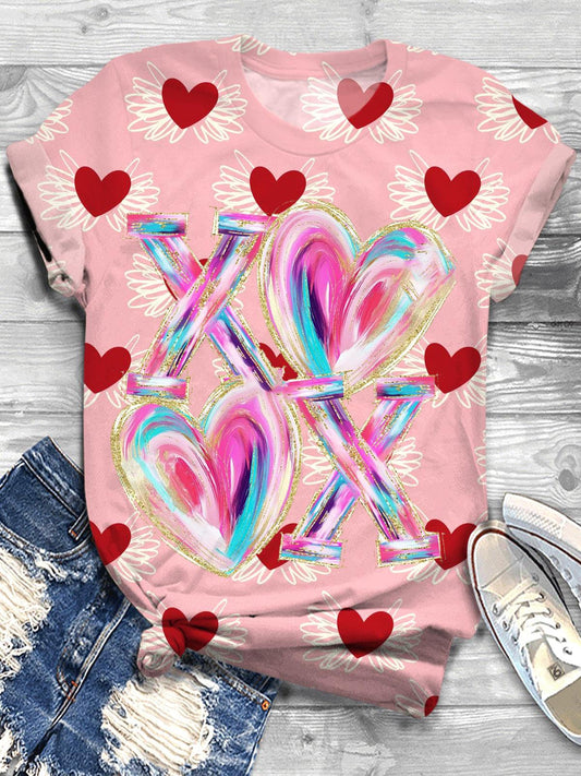 Valentine Abstract Heart Crew Neck T-shirt