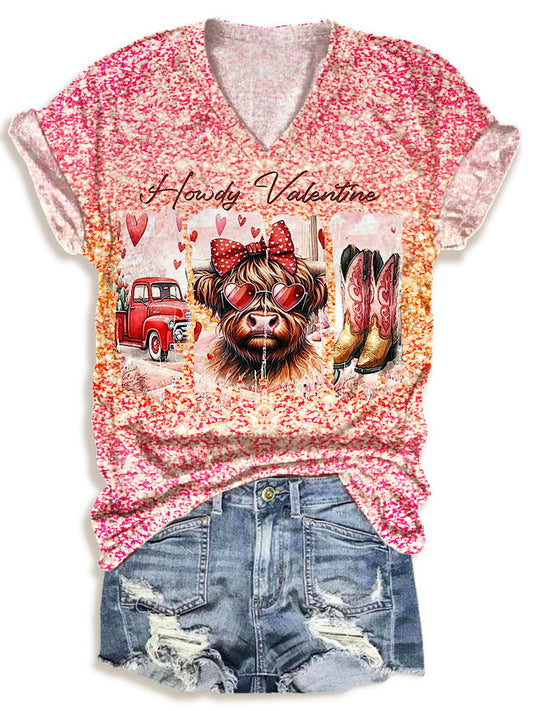 Women's Retro Valentine's Day Print V-Neck T-Shirt