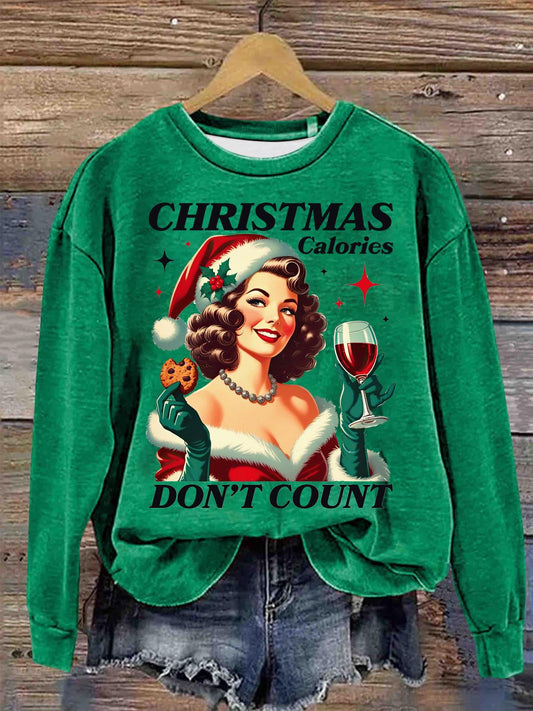 Women's Retro Girl Christmas Round Neck Long Sleeve Top