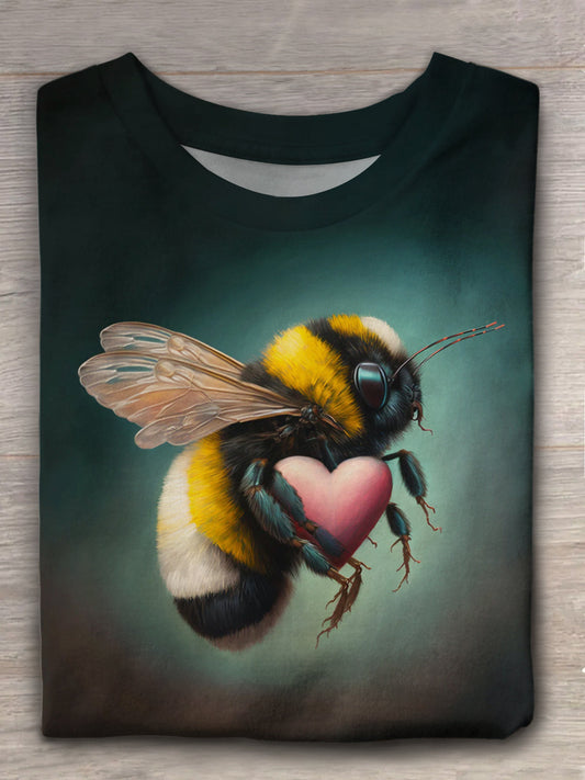 Bee Heart Valentines Crew Neck T-shirt