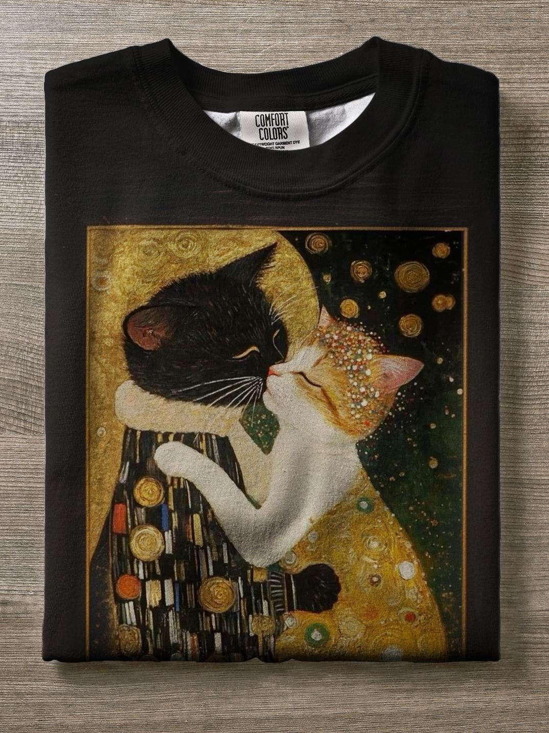 Retro Cat Couple Crew Neck T-shirt