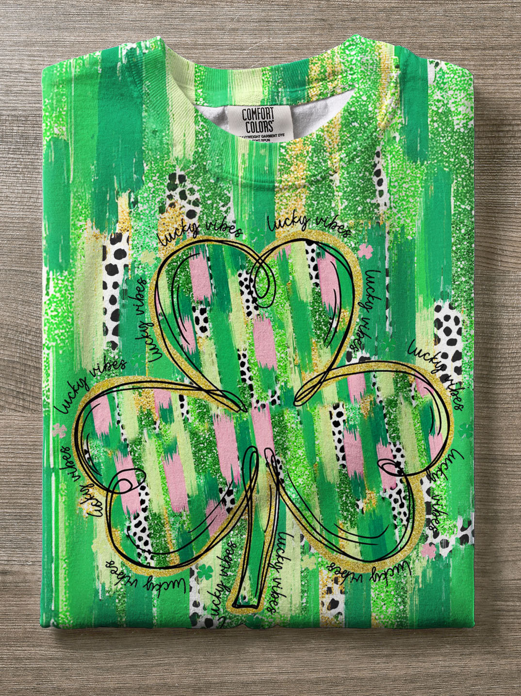 Brushstroke Shamrock St. Patrick Day Crew Neck T-shirt