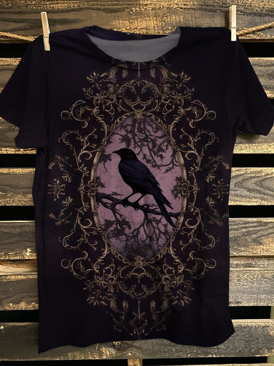 Women's Dark Gothic Raven Print Casual T-shirt