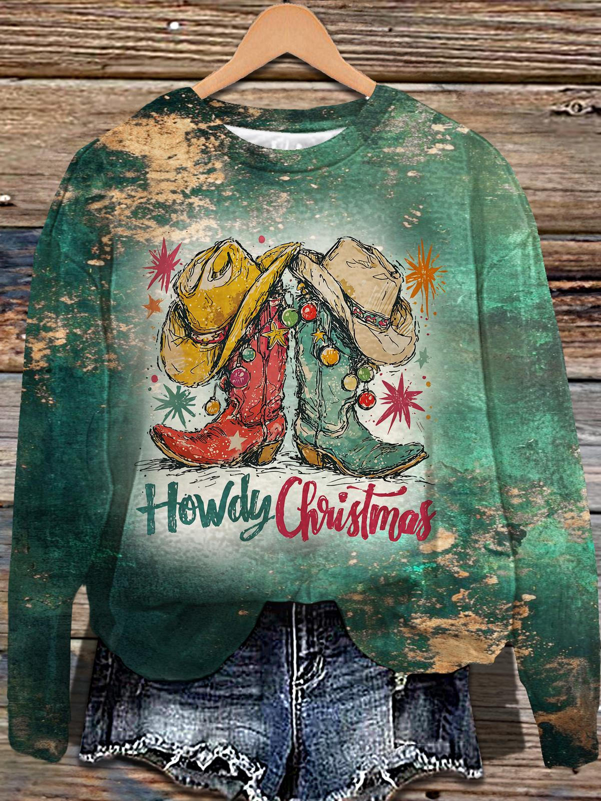 Retro Christmas Printed Long Sleeve Casual Top