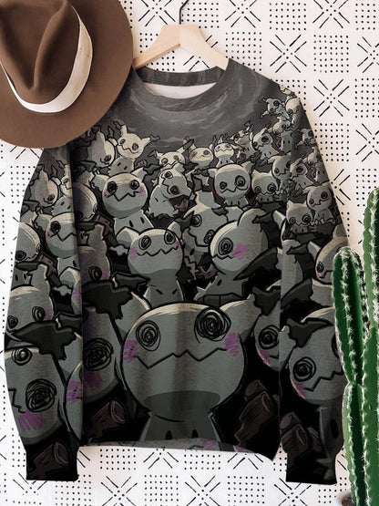 Cartoon Moonlight Halloween Printed Round Neck Long Sleeve Sweatshirt