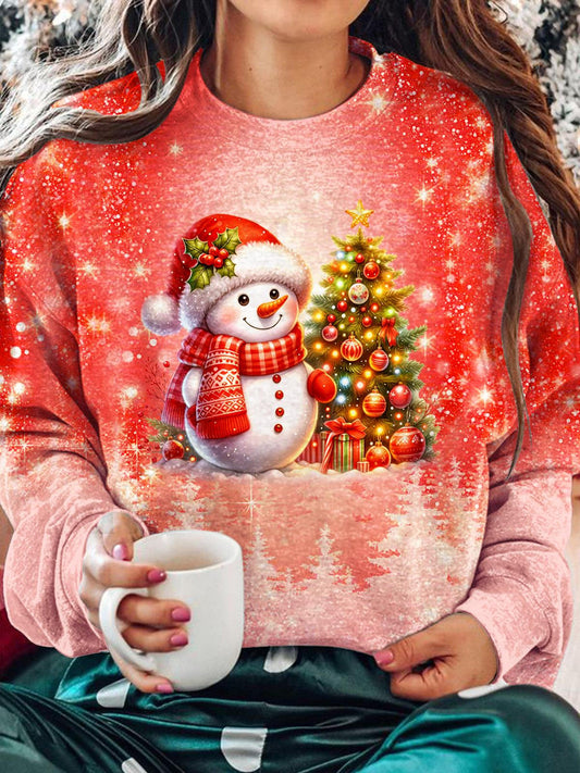 Women's Cute Christmas Snowman Printed Long Sleeve Casual Top