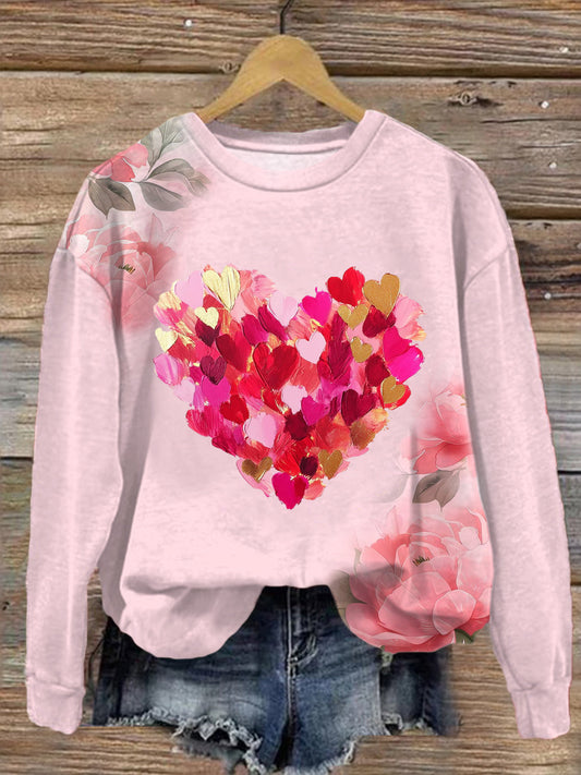 Valentines Heart Design Printed Long Sleeve Casual Top