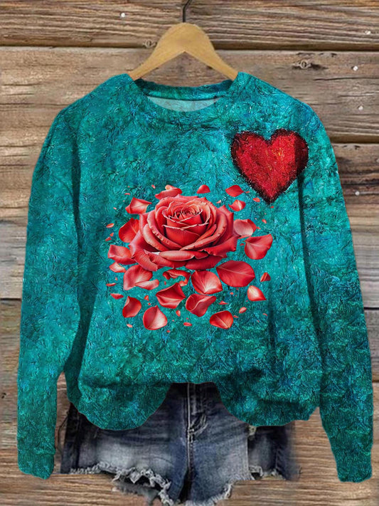 Heart Design Valentines Printed Long Sleeve Casual Top