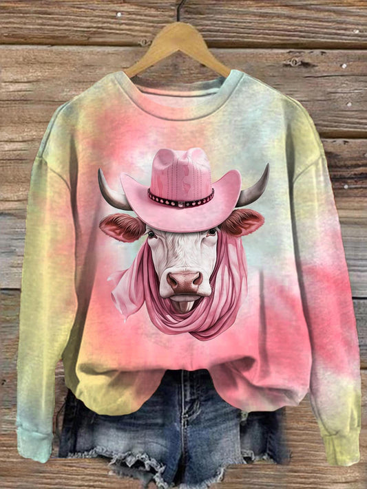 Cute Cute Highland Cow Round Neck Long Sleeve Top