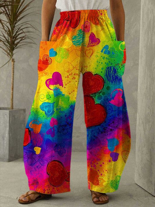 Colorful Tie Dye Heart Print Casual Pants