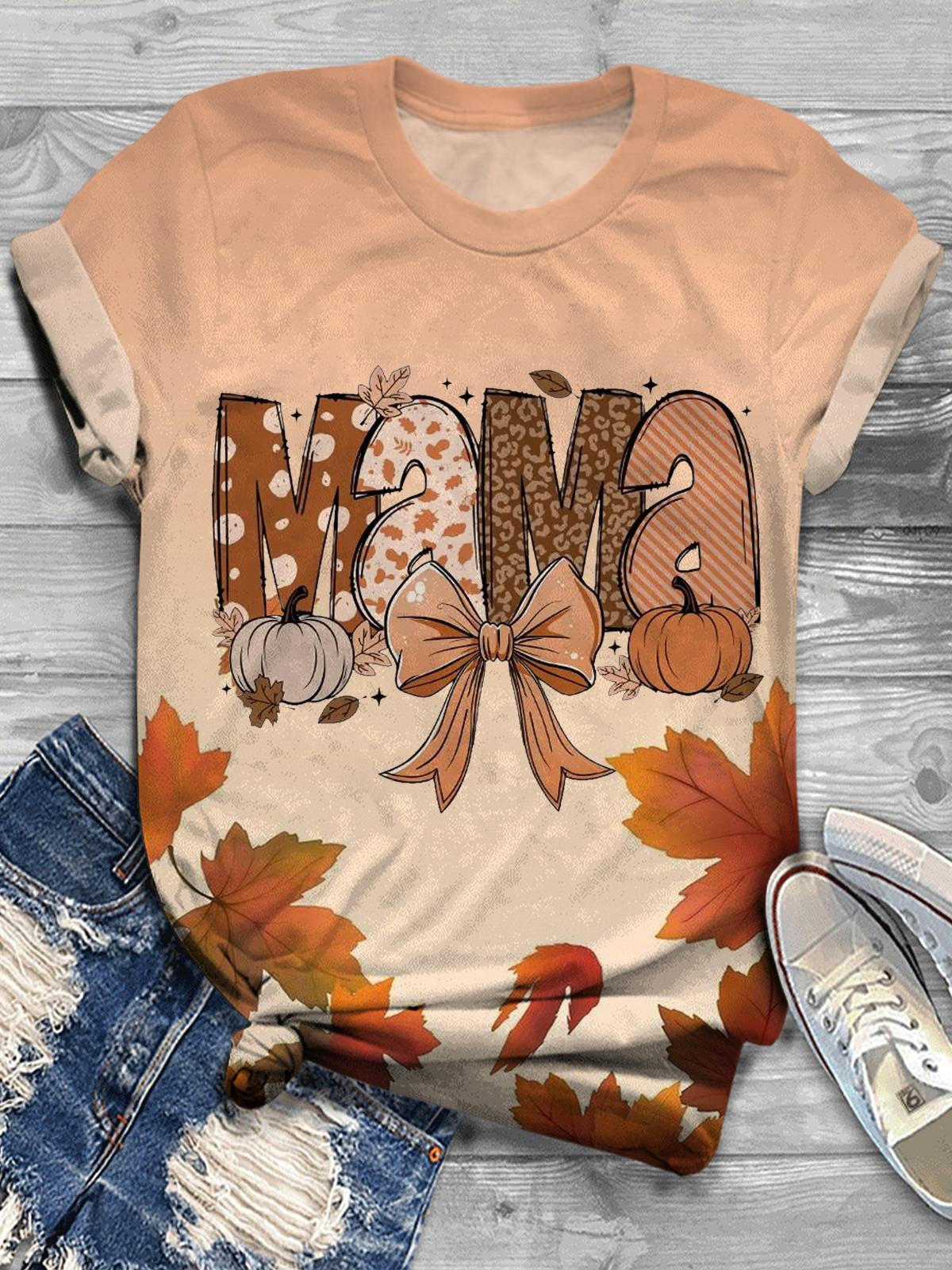 Fall Mama Bow Crew Neck T-shirt