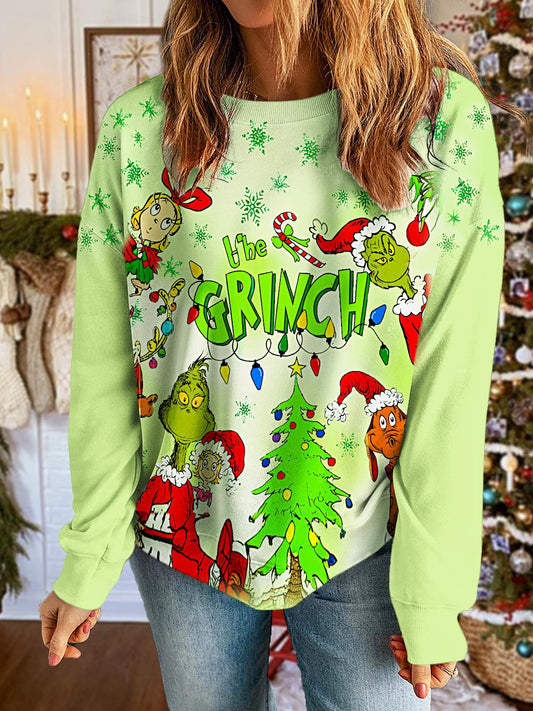 Women's Vintage Merry Christmas Movie Printed Long Sleeve Casual Top