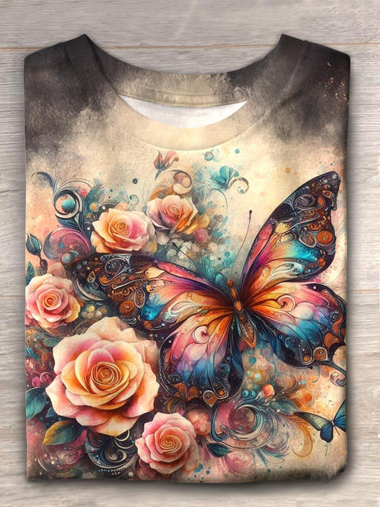 Vintage Butterfly Tie Dye Crew Neck T-shirt