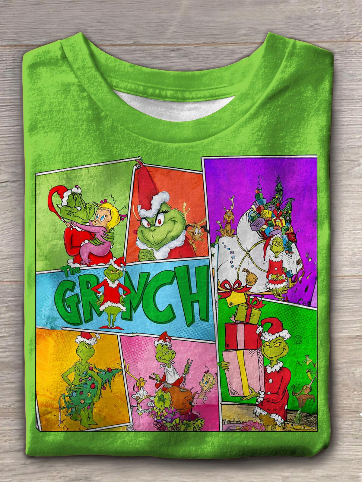 Women's Retro Christmas Character Print Crew Neck T-shirt