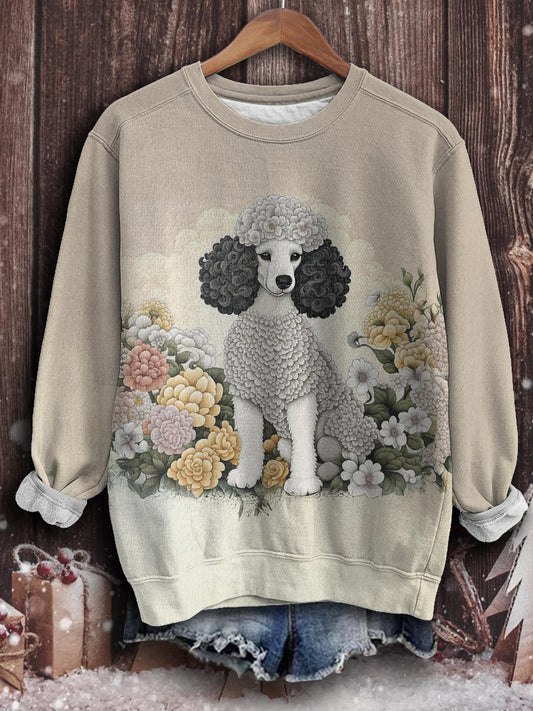 Women's Cute Puppy Vintage Floral Print Long Sleeve Top