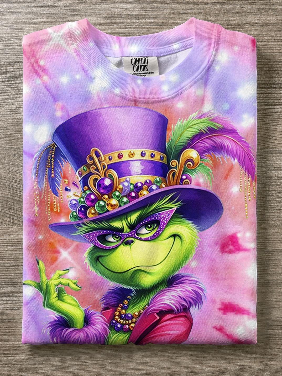 Mardi Gras Character Dance Mask Party Tie Dye Print Casual T-shirt