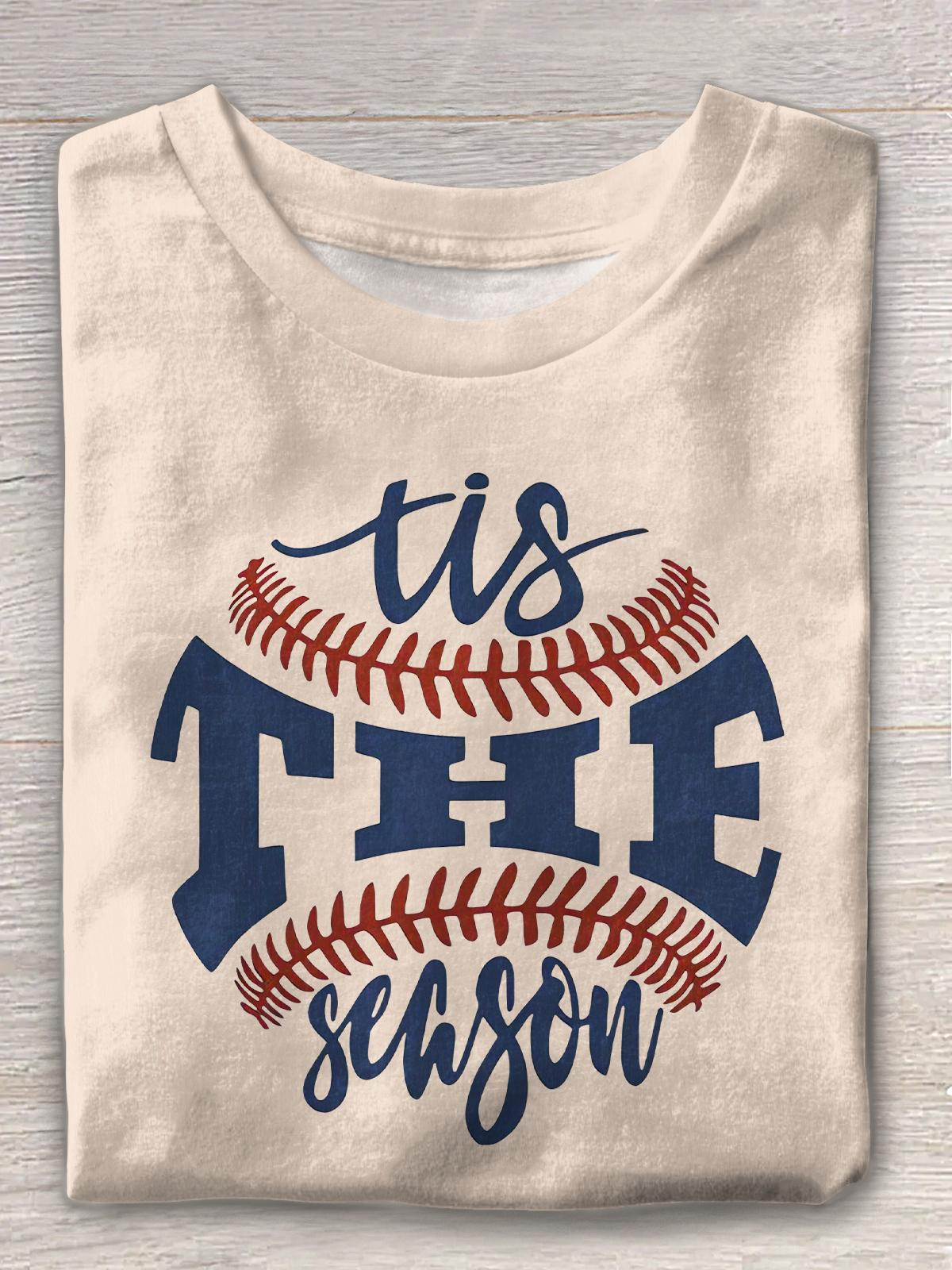 Retro Baseball Fashion Printed Crew Neck T-shirt