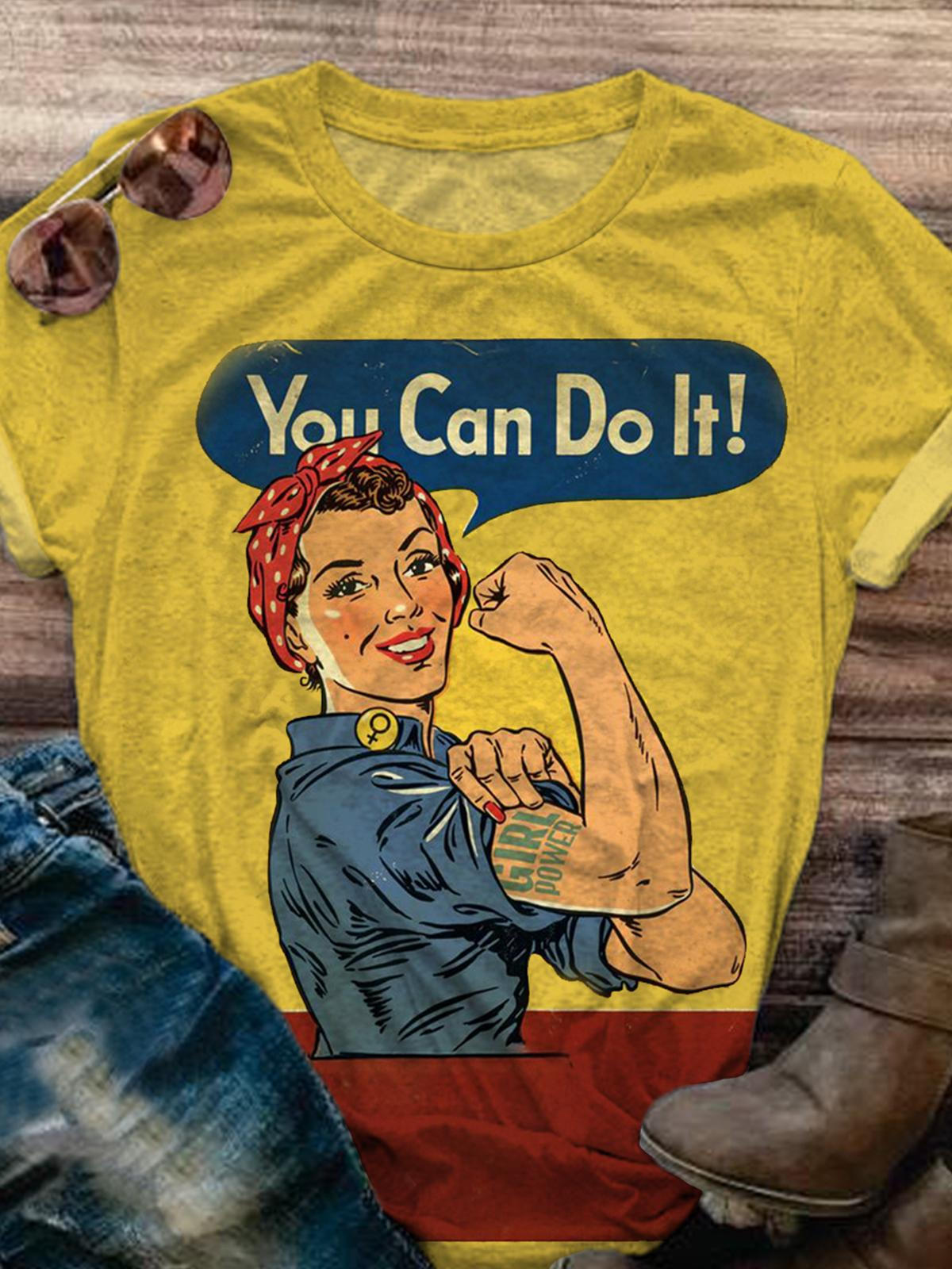 You Can Do It Retro Illustration Fashion Casual Print T-shirt