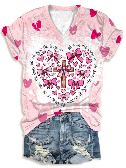 Women's Christian Valentines V-Neck T-Shirt