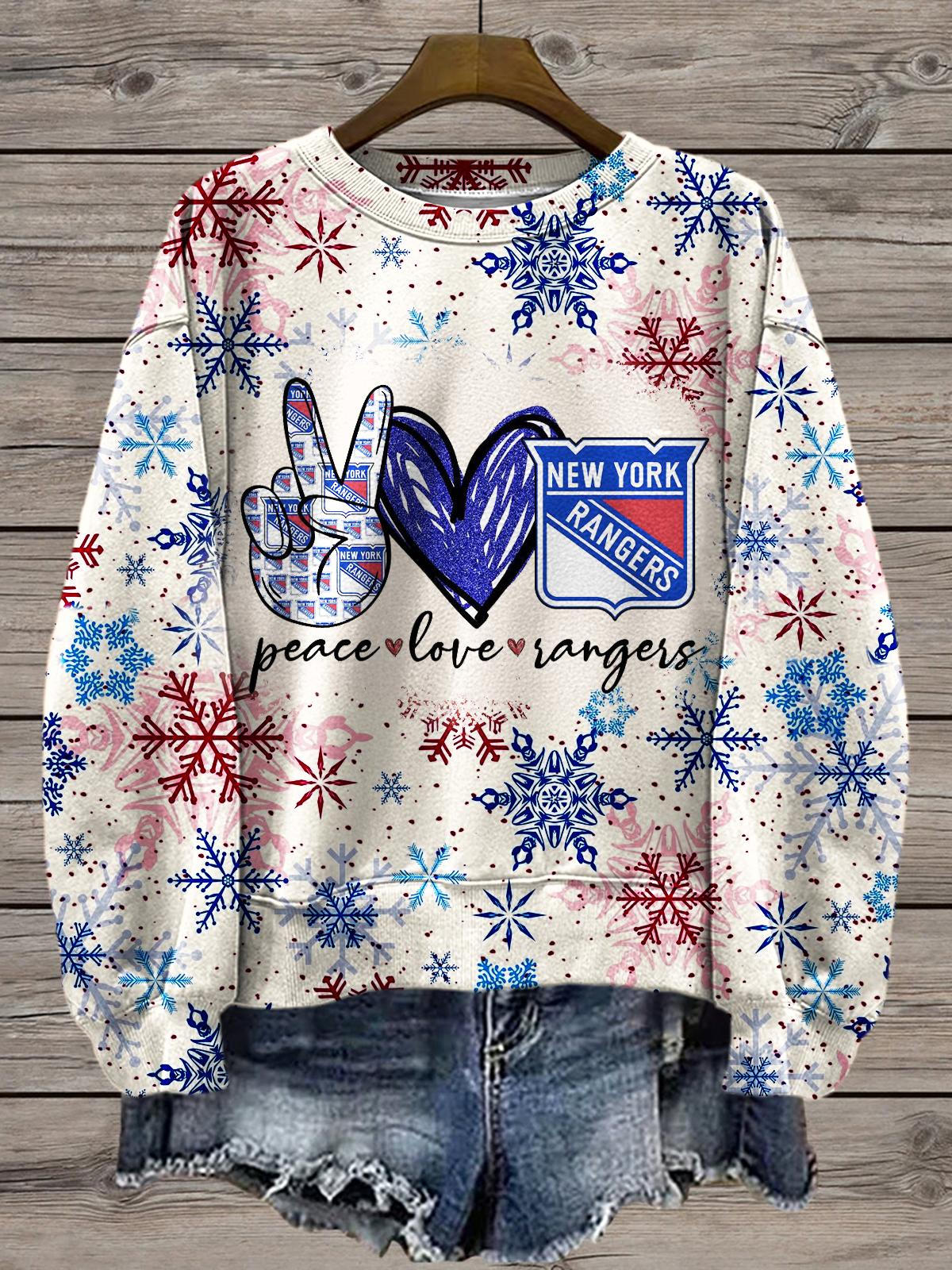 Peace Love New York Rangers Hockey Printed Long Sleeve Casual Top