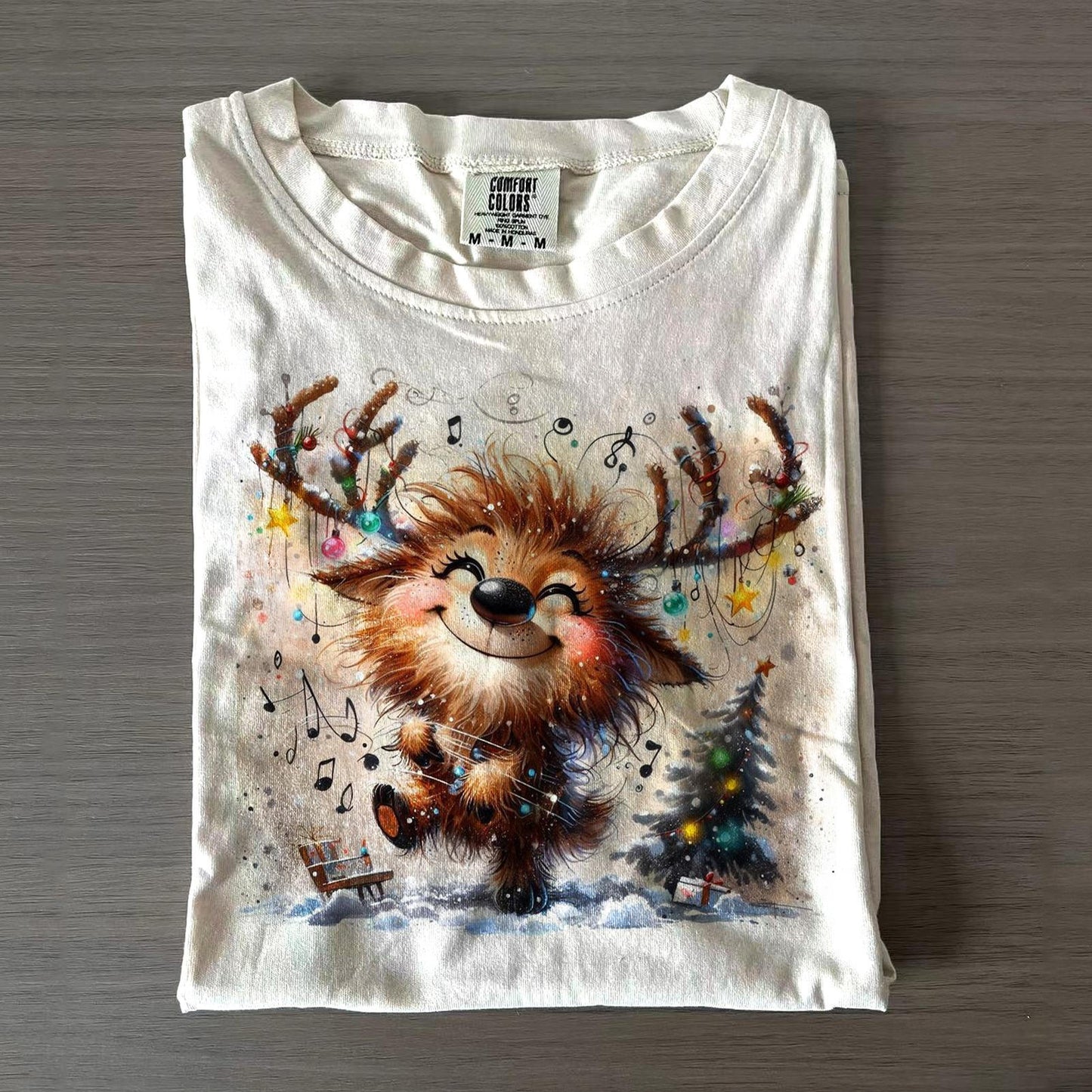 Women's Christmas Lights Moose Crew Neck T-shirts