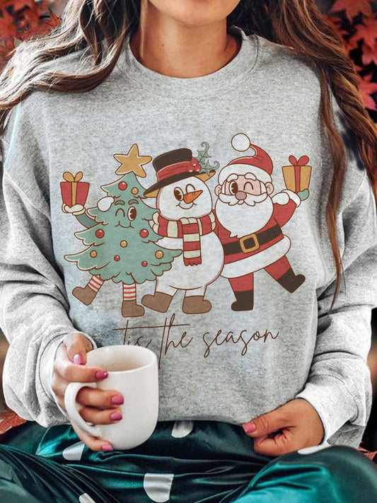 Women's Tis the season Merry Christmas Round Neck Long Sleeve Top