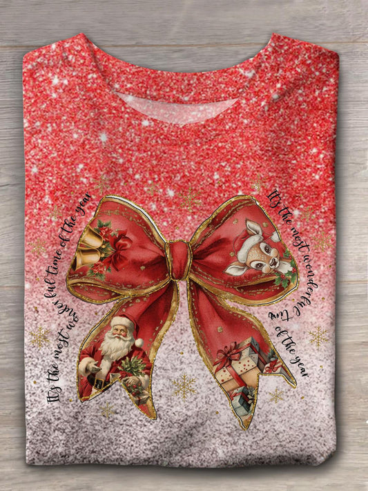 Lively Christmas Bow Crew Neck T-shirt