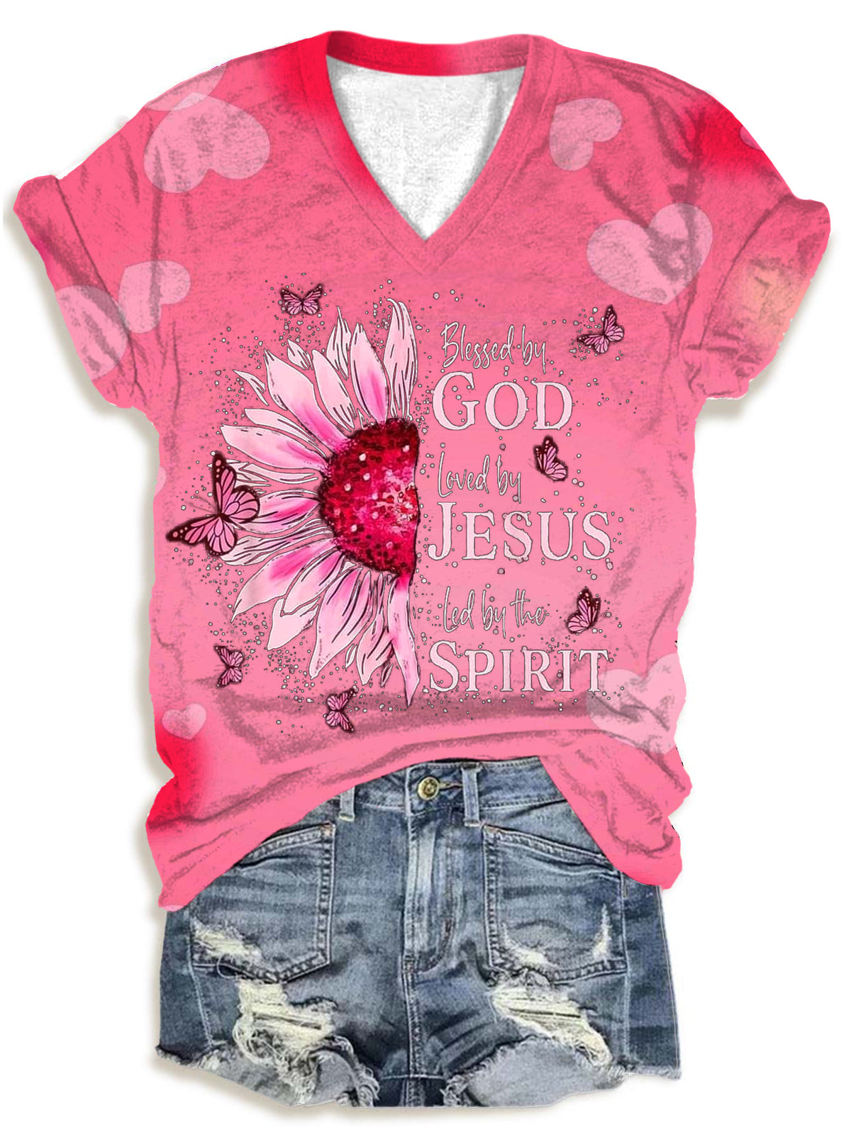 Women's God Jesus Print V-Neck T-Shirt