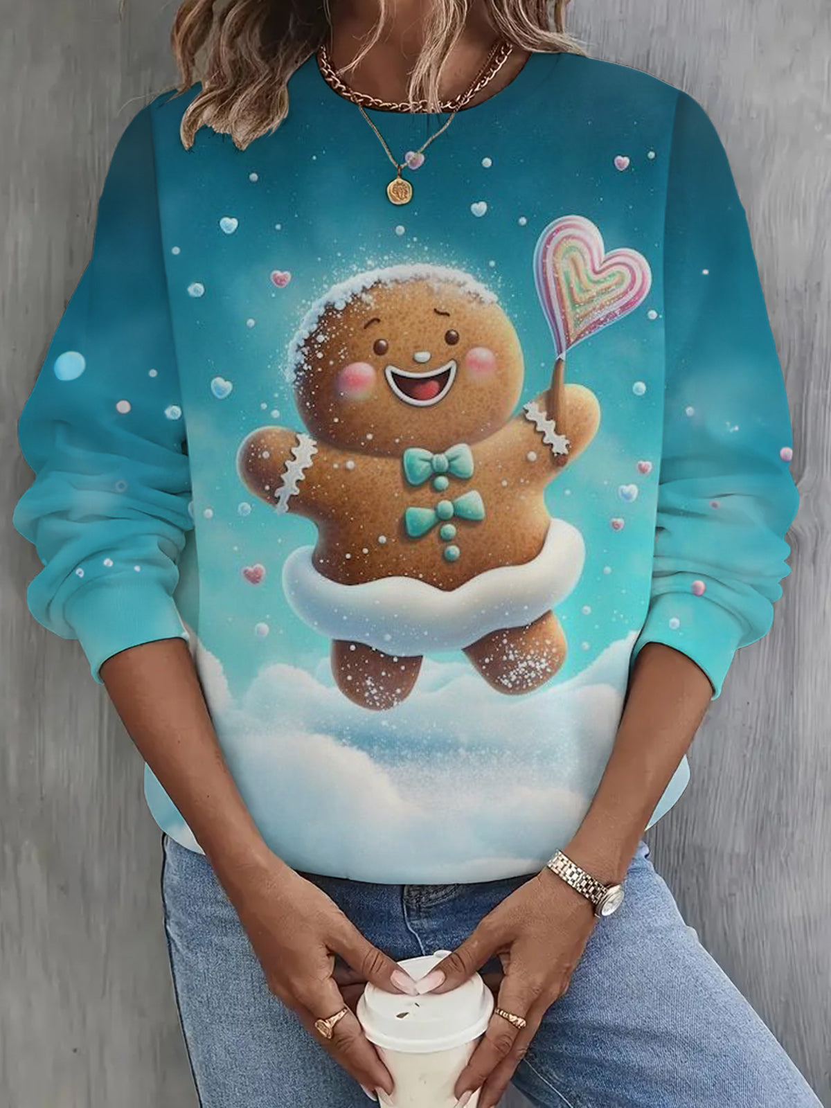 Christmas Gingerbread Man Long Sleeve Casual Top