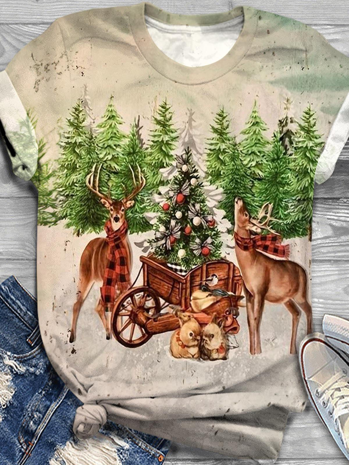 Christmas Reindeer Crew Neck T-shirt