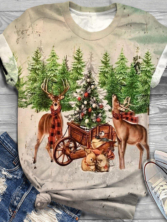 Christmas Reindeer Crew Neck T-shirt