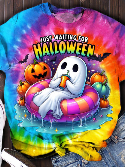 Just Waiting For Halloween Print Crew Neck T-shirt