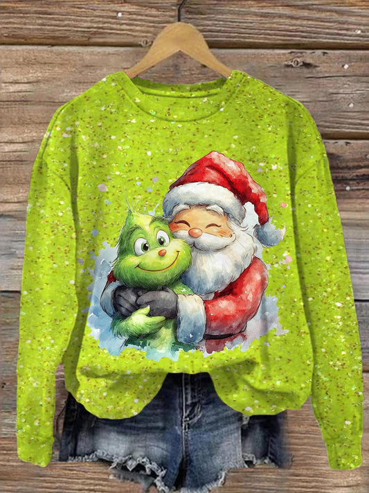 Hold Me On Christmas Printed Long Sleeve Casual Top