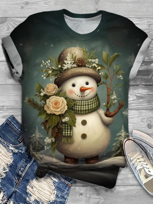 Women's Retro Snowman Crew Neck T-shirt