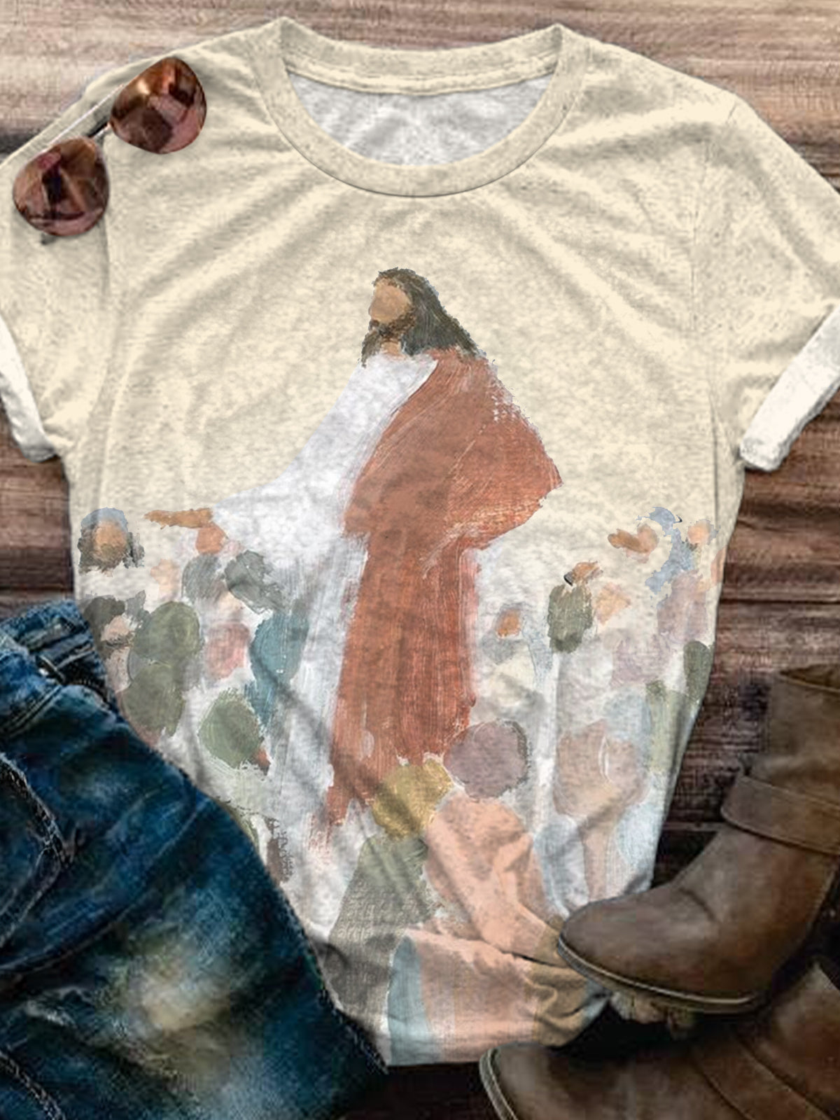 Jesus Teaching Christian Crew Neck T-shirt