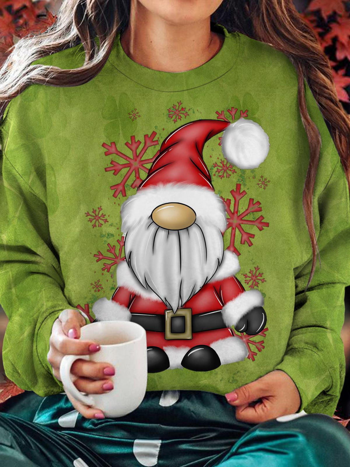 Santa Father Christmas Gonk Gnome Printed Long Sleeve Casual Top