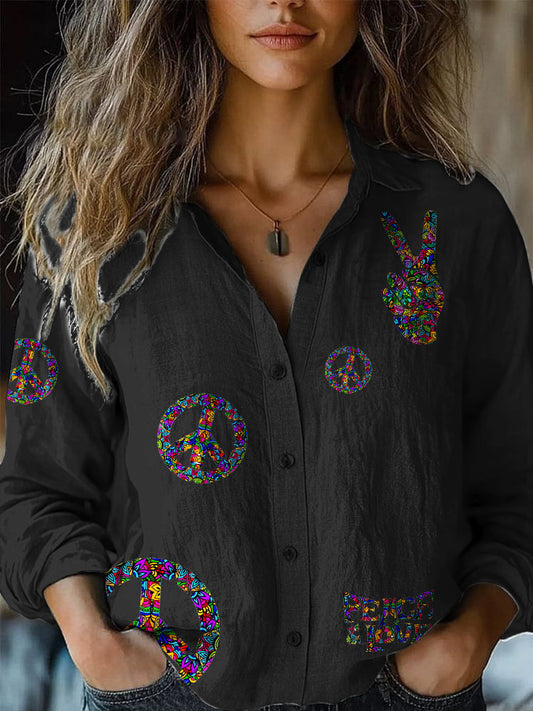 Hippie Irregular Art V-neck Long Sleeve Top