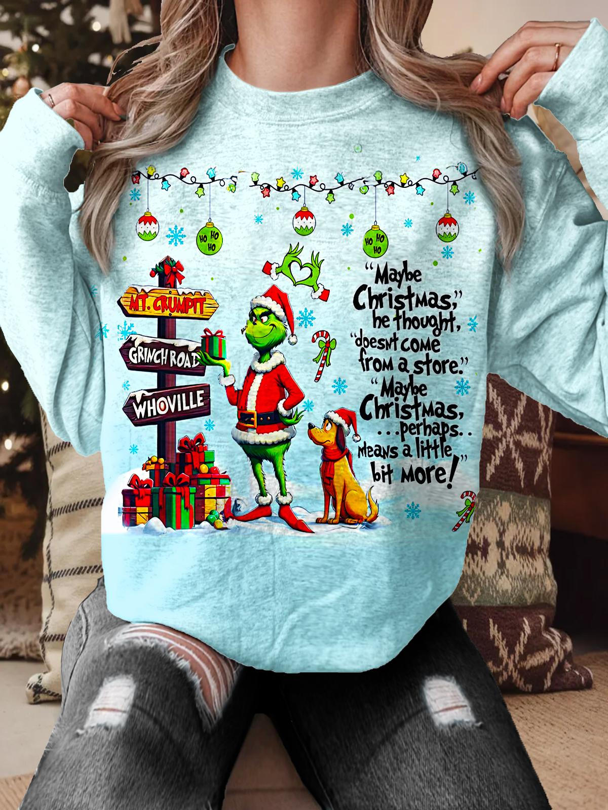 Women's Christmas Greenmas Printed Long Sleeve Casual Top