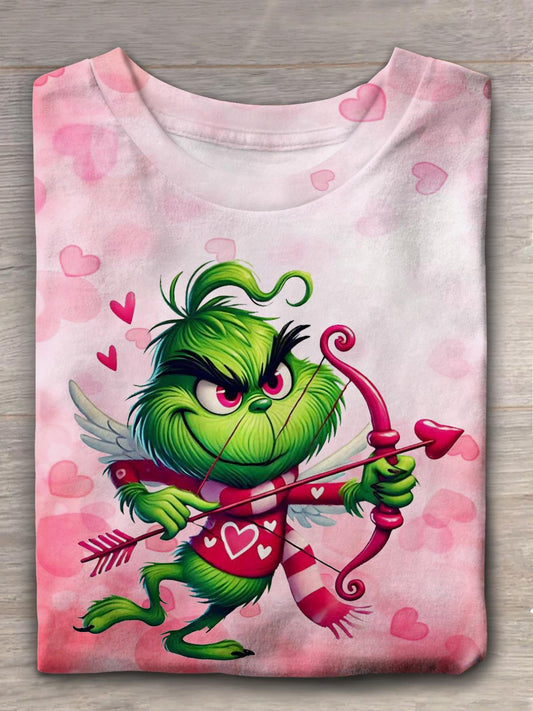 Valentines Green Monster Cupid Crew Neck T-shirt