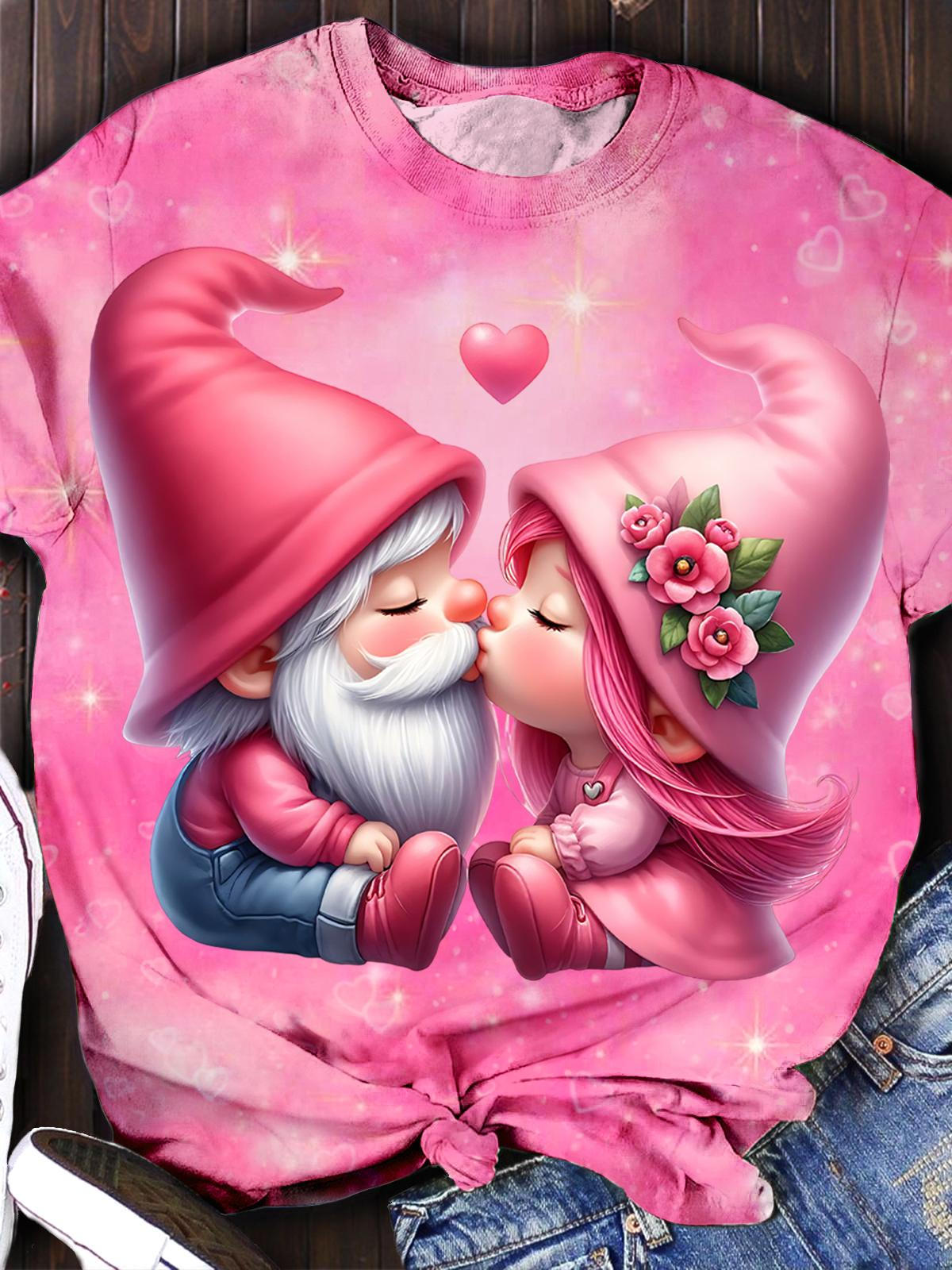 Valentine's Day Gnome Couple Crew Neck T-shirt