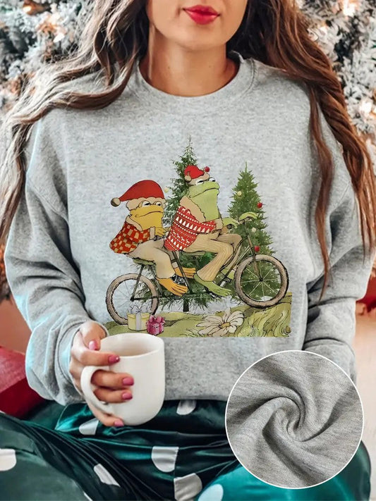 Christmas Frog And Toad Printed Long Sleeve Casual Top