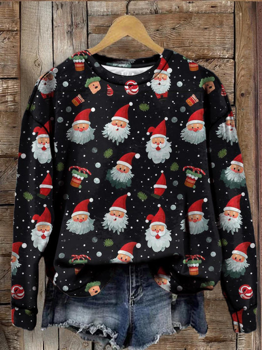 Women's Christmas Cute Santa Claus Funny Print Long Sleeve Top