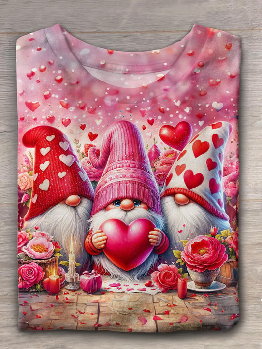 Valentine Gnomes Heart Crew Neck T-shirt