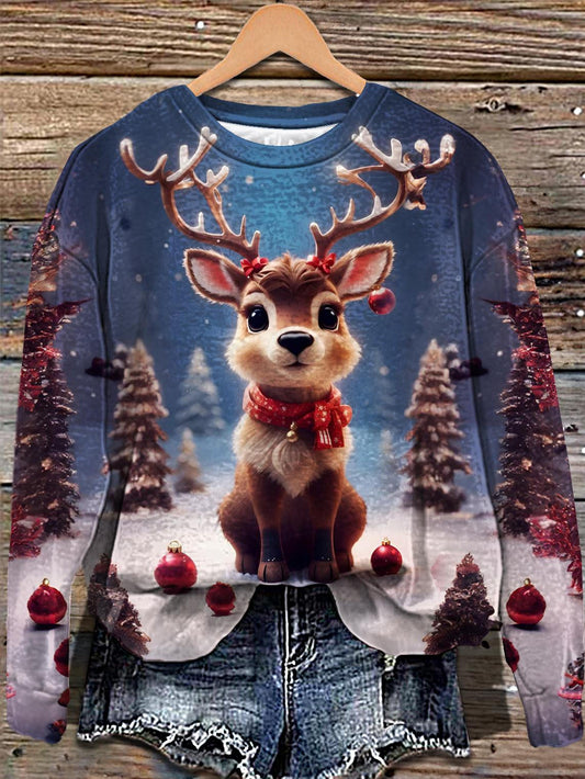 Women's Winter Christmas Cute Deer Printed Long Sleeve Casual Top