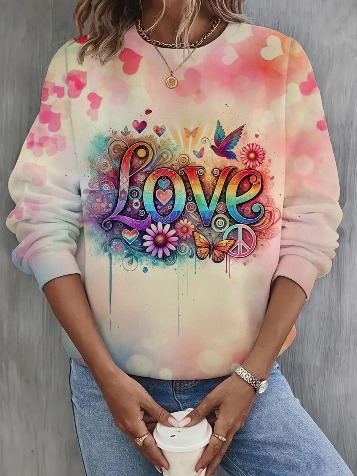 Women's Love Print Long Sleeve Casual Top