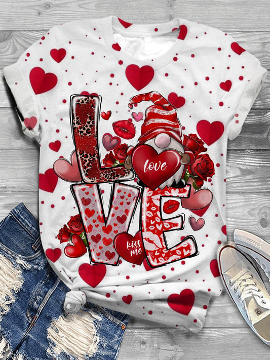 Cute Gnome Valentines Love Crew Neck T-shirt